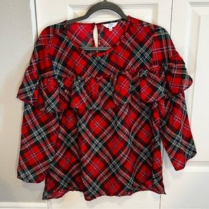 Crown & Ivy - Royal Stewart Tartan 3/4 Sleeve Blouse - Size Medium